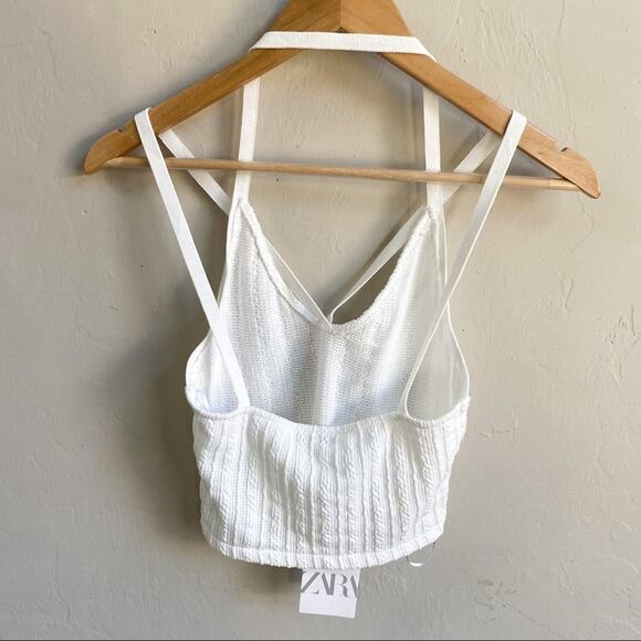 NWT Zara White‎ Knit Strappy Crop Top - Picture 6 of 9
